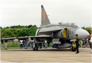 Saab JA37 Viggen 37410 at Baldonnel for an air show in 1997